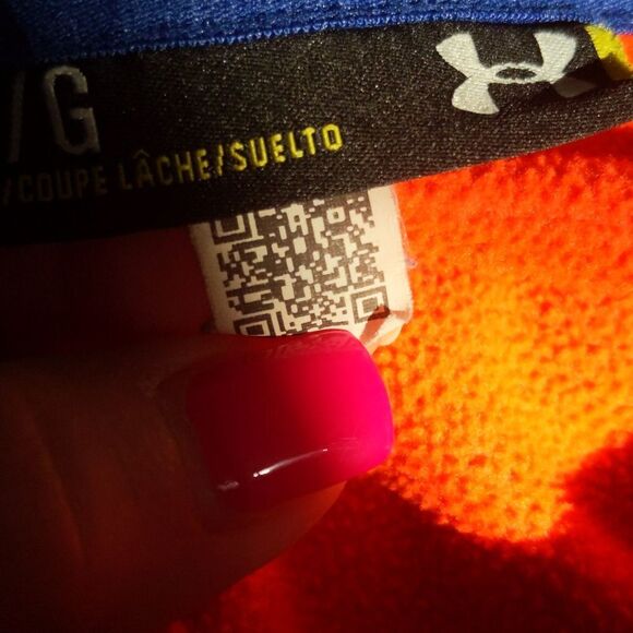 5/$55 Under Armour red/orange hoodie sweatshirt, blue/navy logo & hood lining L - Picture 4 of 5